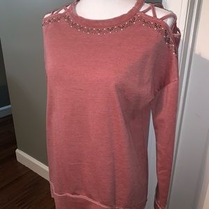 Knox Rise- Distressed Rose Embellished Sweatshirt